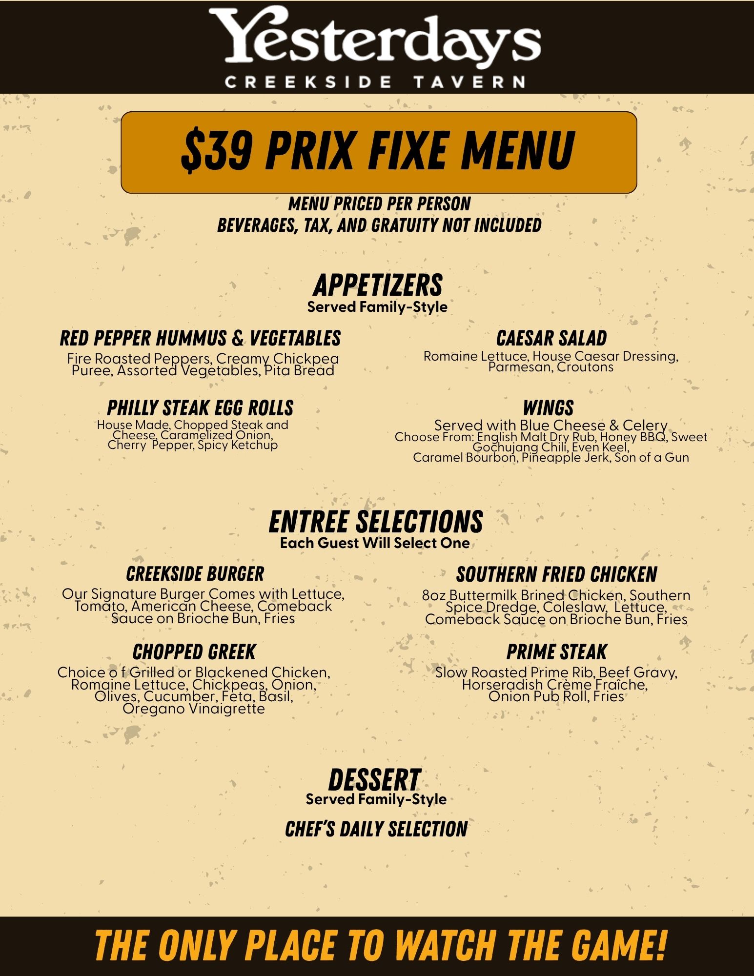 Yesterday's Group Menu — $39 Prix Fixe