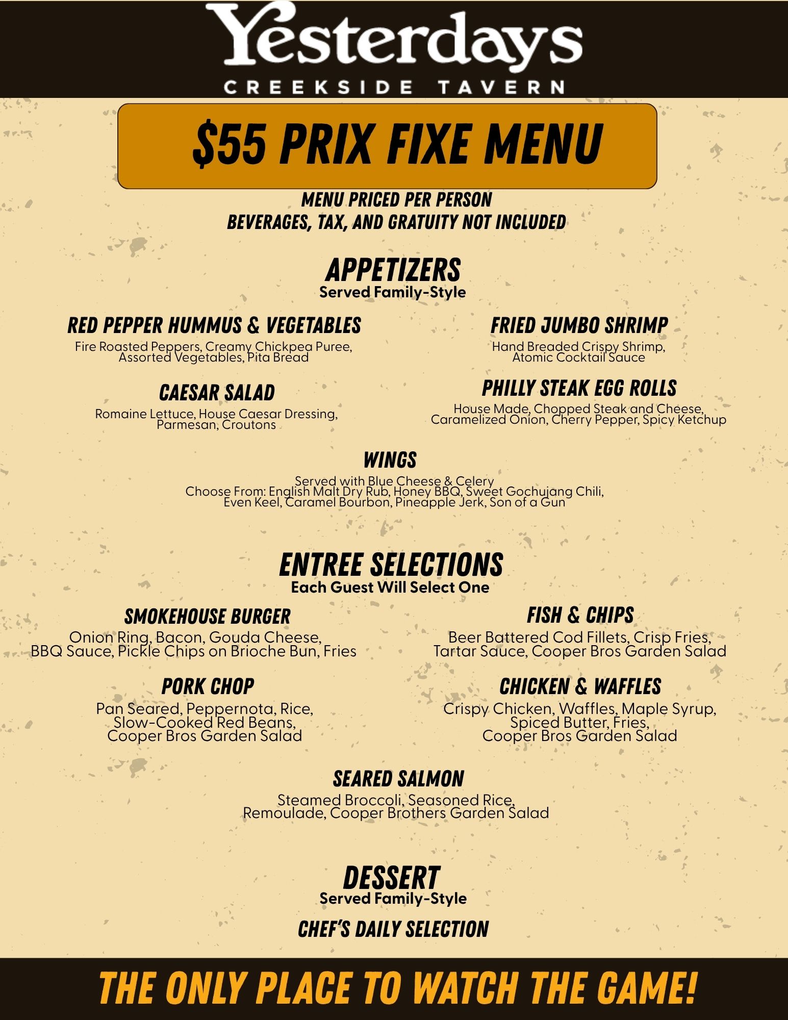 Yesterday's Group Menu — $55 Prix Fixe