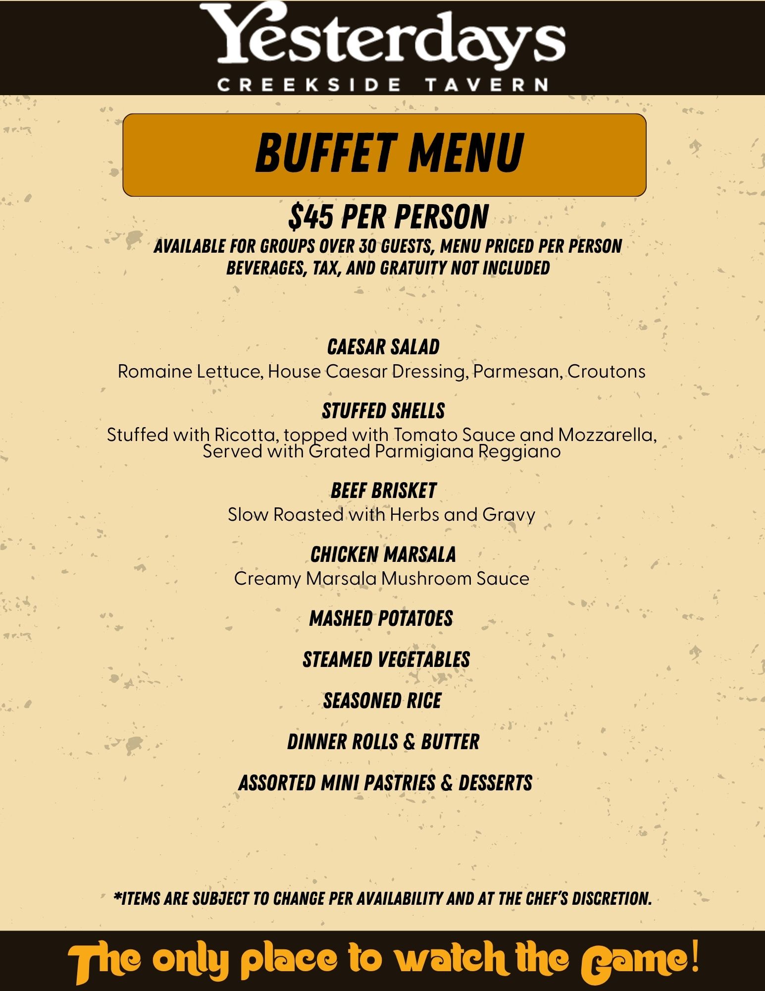 Yesterday's Group Menu — Buffet