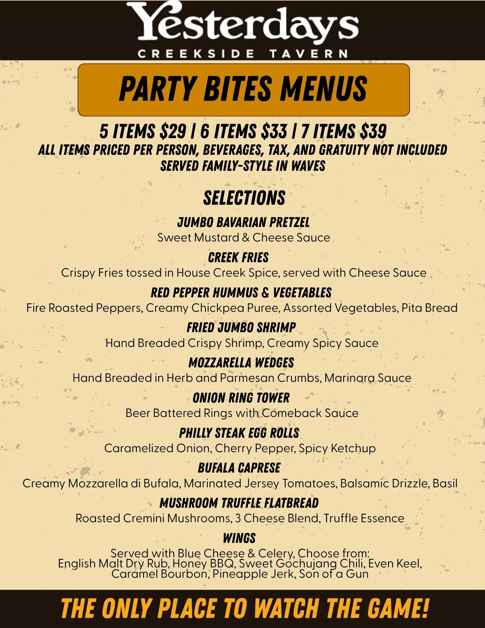 Yesterday's Group Menu — Party Bites